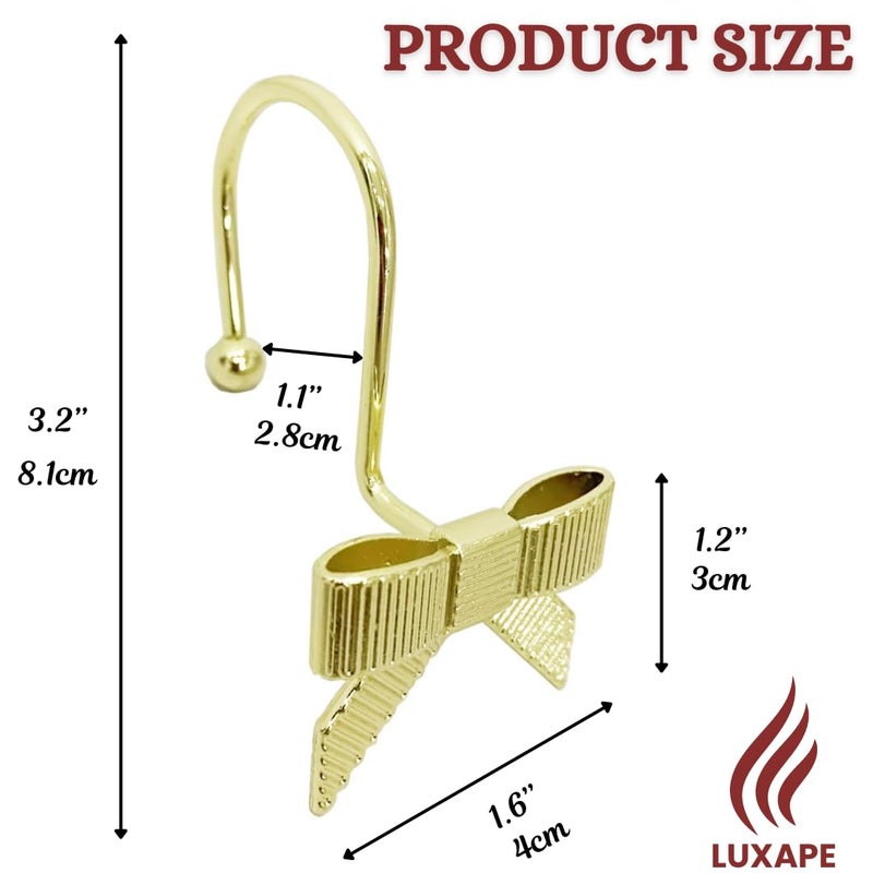 Luxape 12PCS Decorative Bow Shower Curtain Hooks Gold, Bow Knot Curtain Hooks Shower Rings for Bathroom Baby Room Nursery Art Decors (Gold) - Image 4